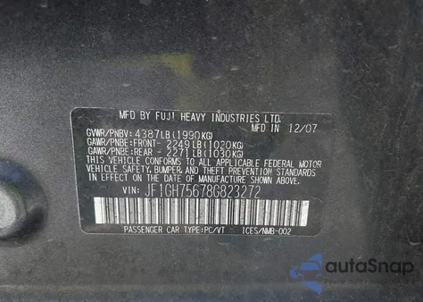 2008 Subaru Impreza Wrx z USA, uszkodzony, nr VIN JF1GH75678G823272